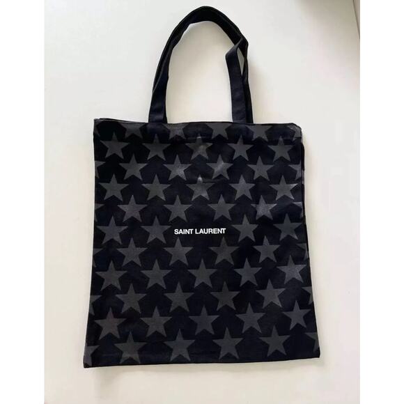 YSL Saint Laurent STARS BLACK TONE ON TONE Cotton Tote Bag Purse Brand NEW - Picture 3 of 3